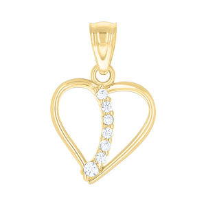 10kt 10k Gold Two-Tone Cubic-Zirconia Womens Heart Charm Pendant